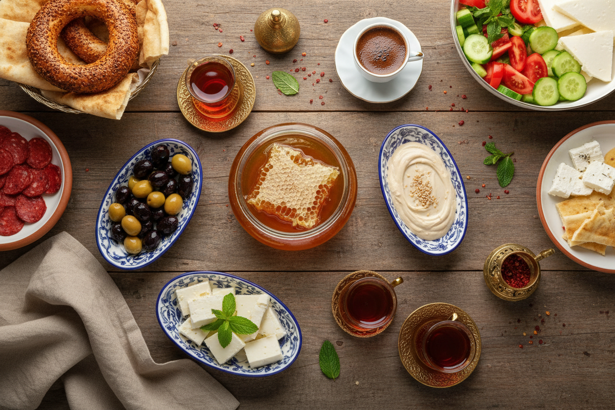 Frühstück, Honig, Sesampaste, Olive